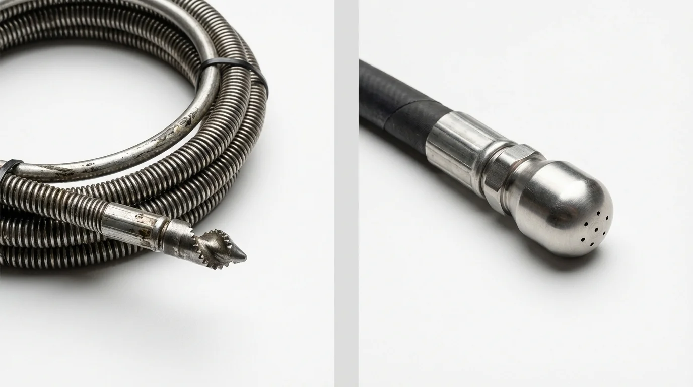 Drain snake cable and hydro jetting nozzle used for drain cleaning in Willow Springs, MO