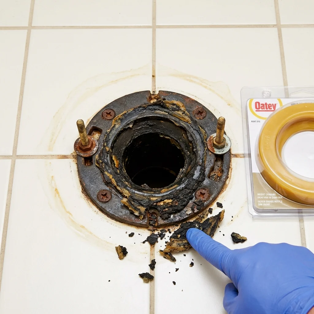 Failed wax ring showing water seepage at the base of a toilet in a Willow Springs, MO home