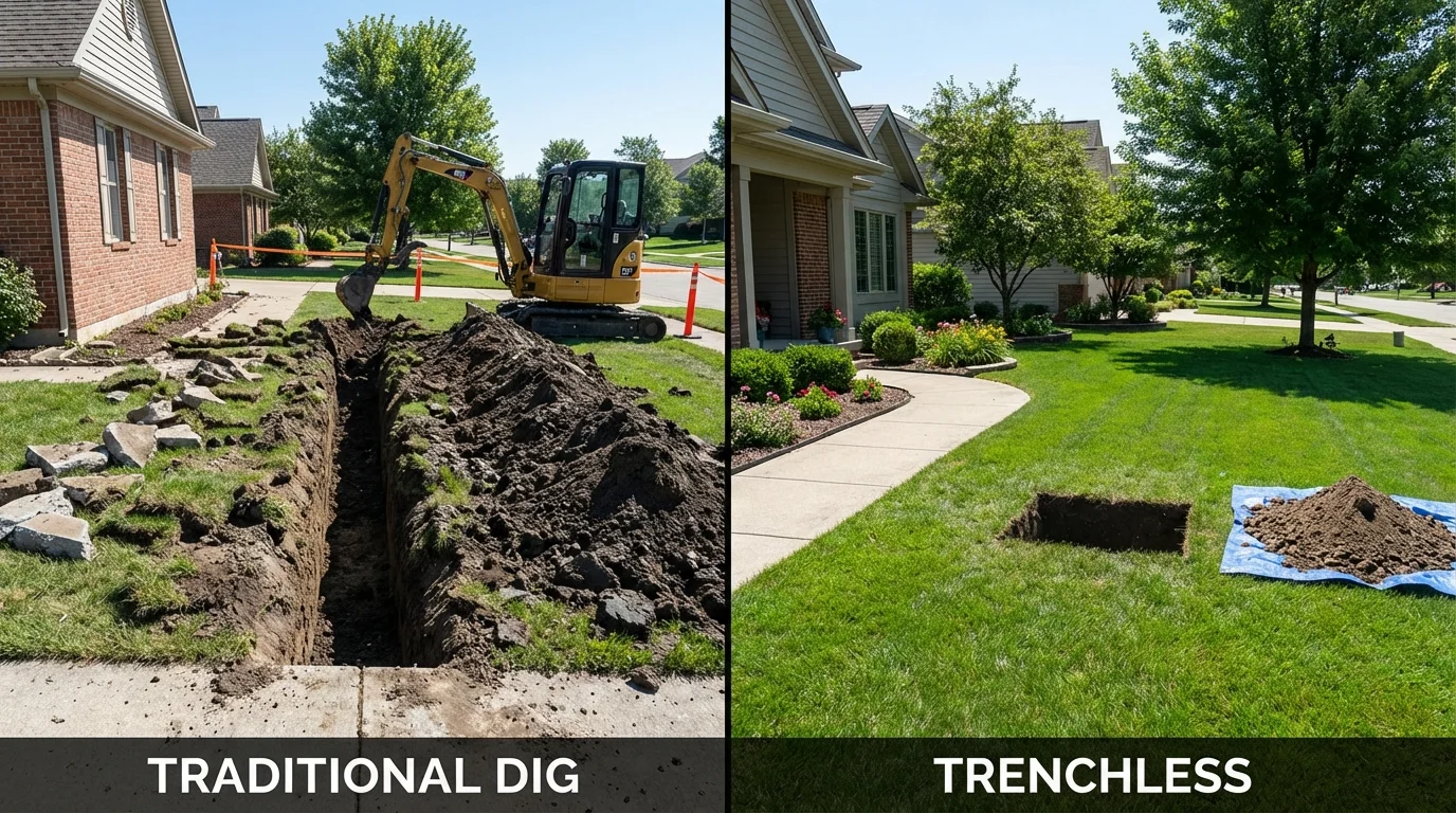 Trenchless sewer repair with minimal yard damage versus traditional excavation in Willow Springs, MO